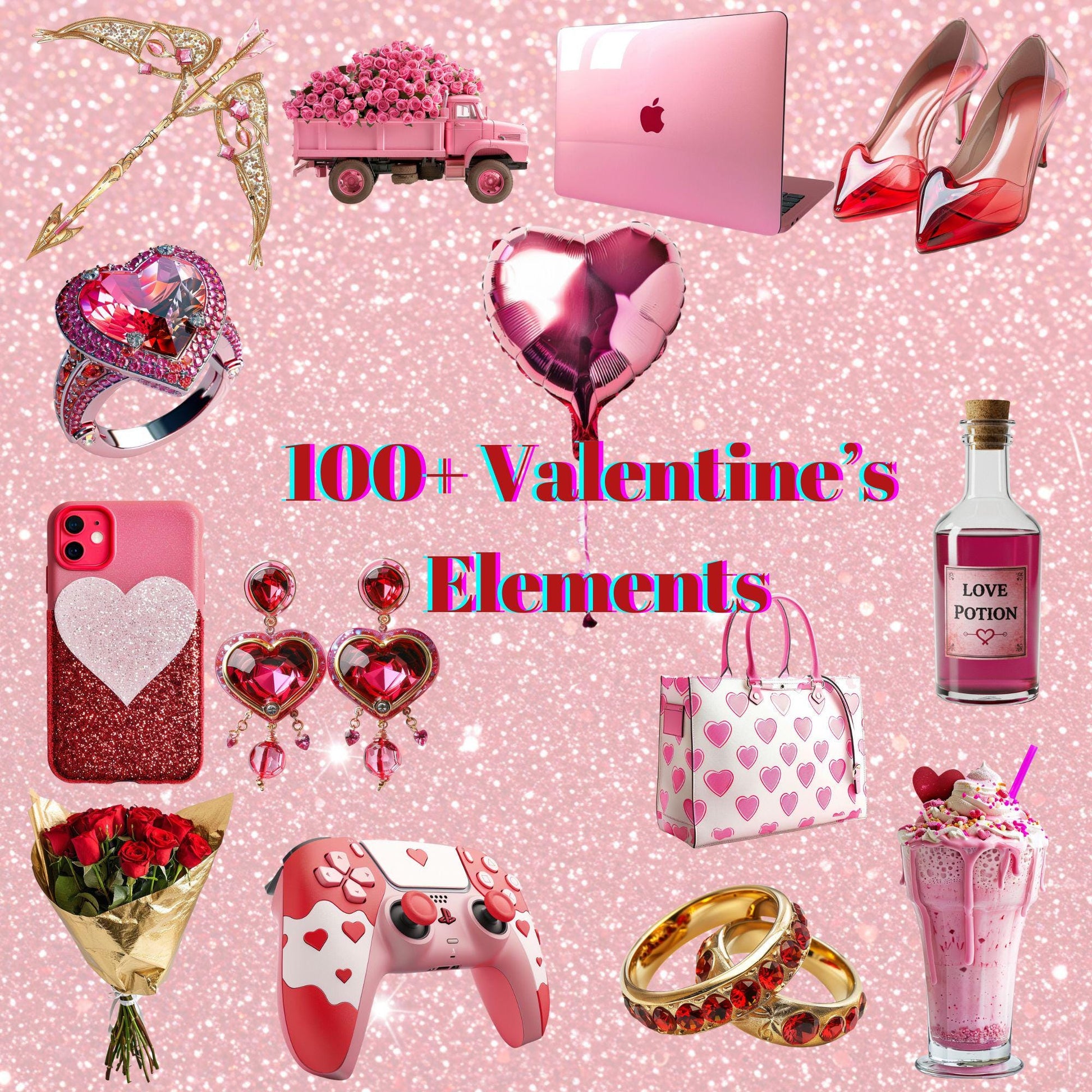 Valentine's Day Glam Graphics | Luxury PNG Clipart (105-Piece)