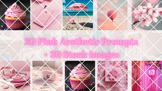 30 Pink Aesthetic AI Prompts + 30 FREE HD Stock Images | Canva Slideshow Guide for Eye-Catching, Best-Selling Visuals l ai guide l ai prompt