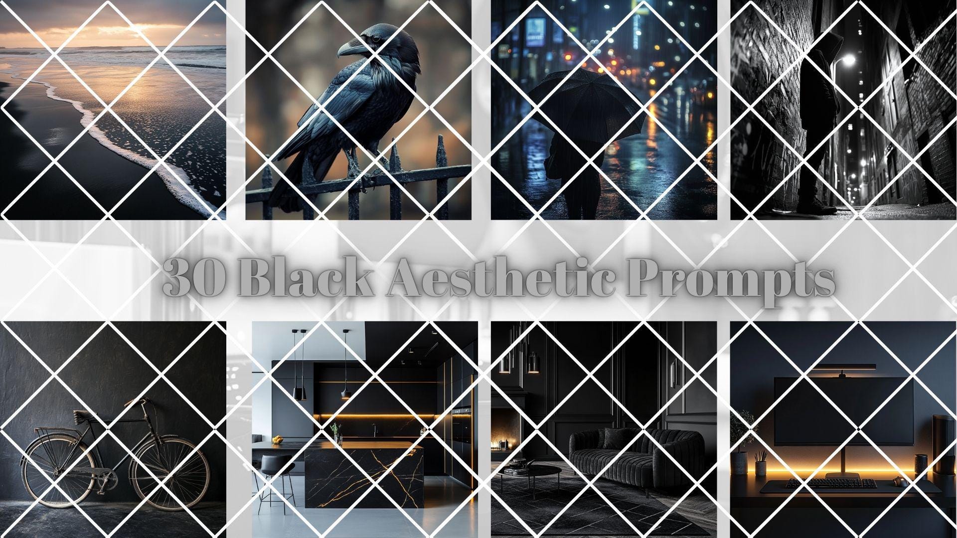 30 Black Aesthetic AI Prompts + 30 FREE HD Stock Images | Canva Slideshow Access for Bold, Luxe, and Timeless Visuals l ai guide l