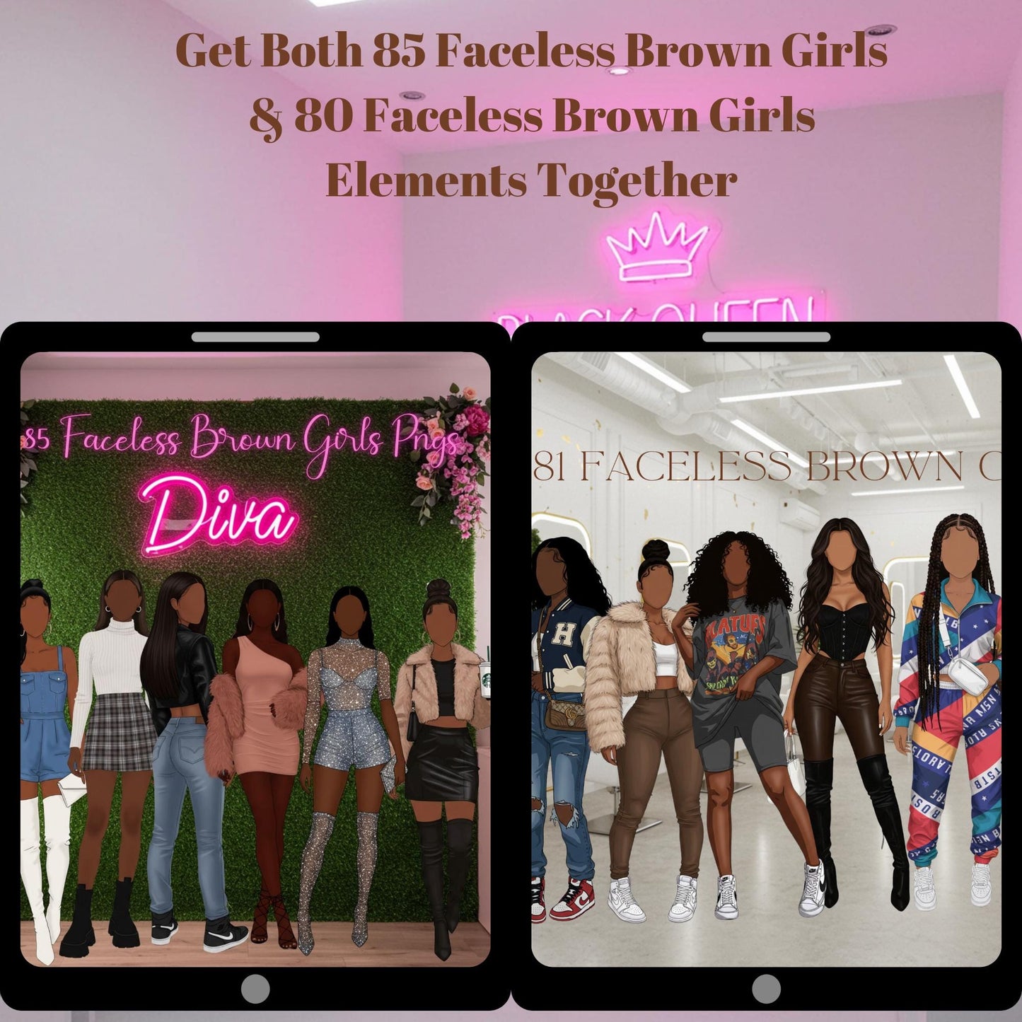 166 Faceless brown girl png bundle black girl graphic elements brown girl ebook cover black girl planner png transparent elements