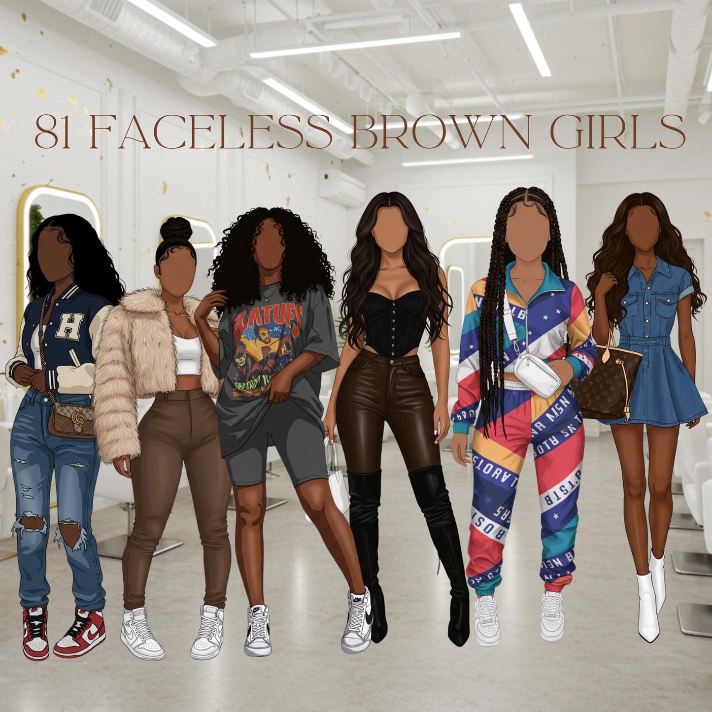 81 Faceless Black Girls PNG Bundle | Trendy Fashion Clipart | Everyday Outfits | Transparent PNGs | Girly Digital Art