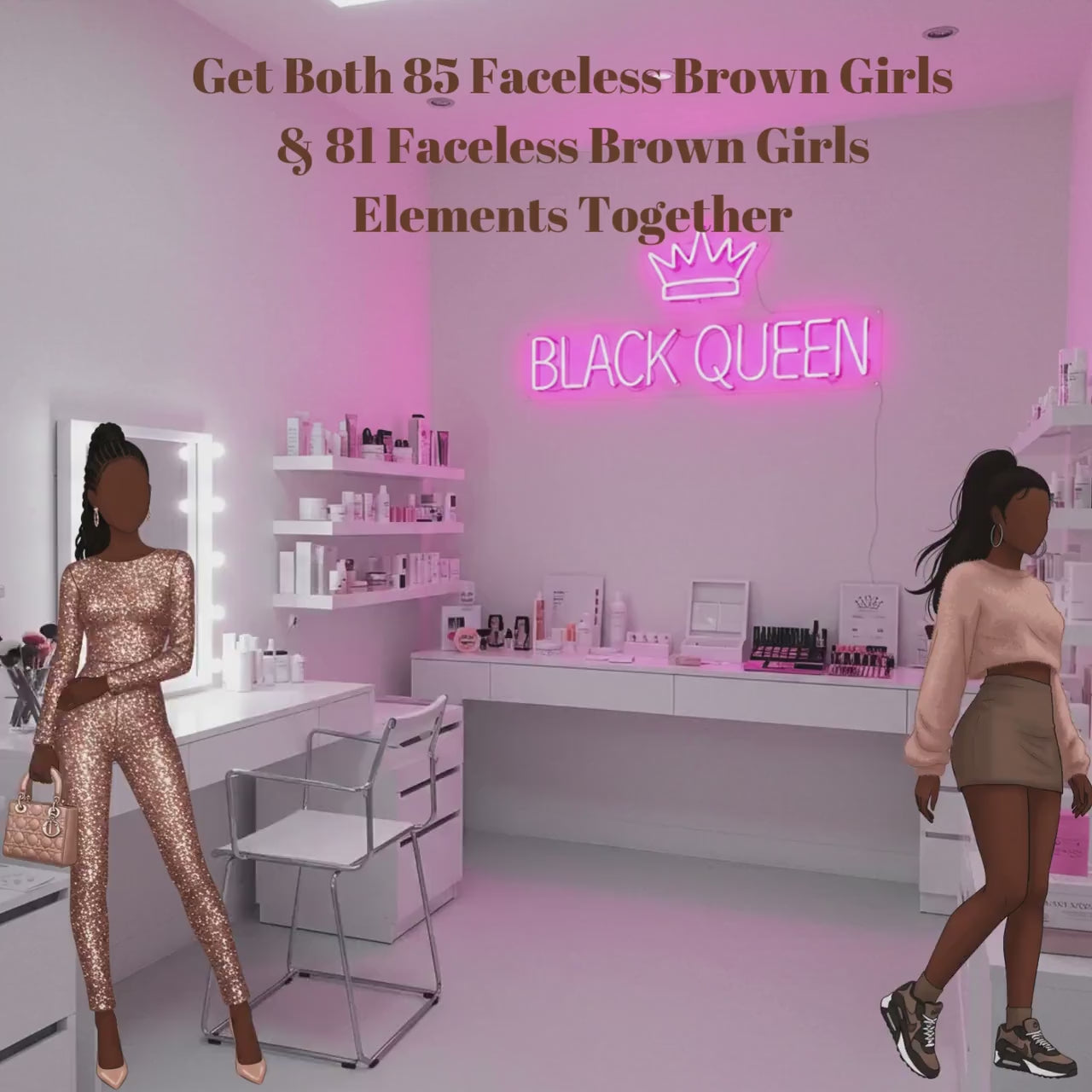 166 Faceless brown girl png bundle black girl graphic elements brown girl ebook cover black girl planner png transparent elements